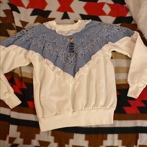 Vintage Style Cream and Blue Sweater